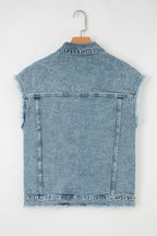 Myosotis Button Flap Pocket Frayed Detail Denim Vest