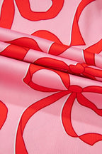 Pink 2pcs Bow Print Shirt Style Long Sleeve Pyjama Set