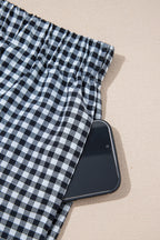 Blue Gingham Printed High Waist Shorts