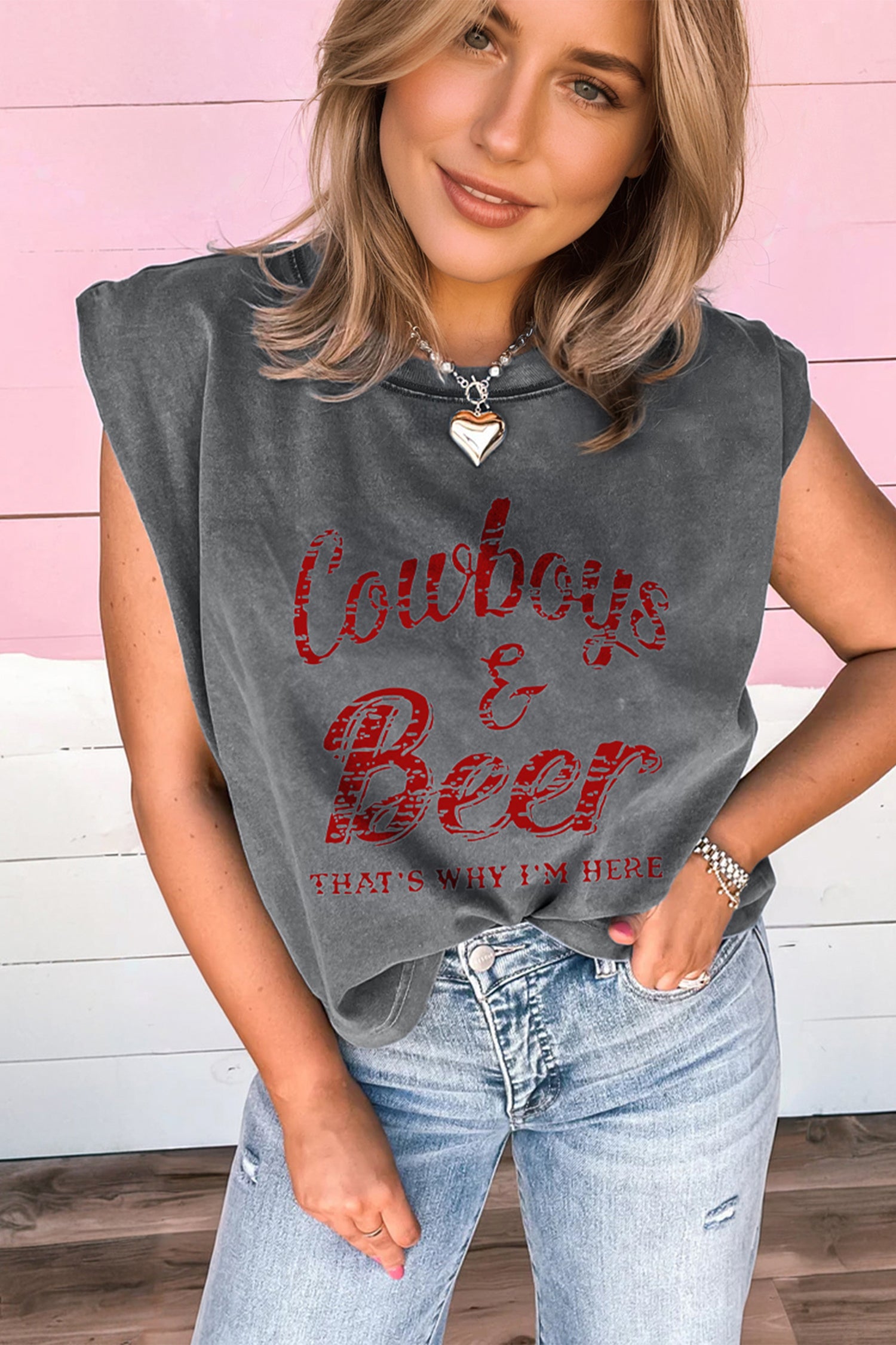 Sleet Cowboy & Beer Western Graphic Mineral Wash Tank Top