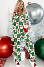 Green Holly Jolly Checkered Pattern 2pcs Long Pyjama Set