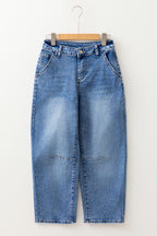 Dusk Blue High Waist Straight Leg Ankle Jeans