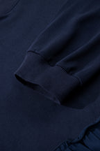Navy Blue Tiered Ruffle Ribbed Crew Neck Pullover Plus Size Top