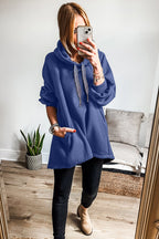 Fleece Lined Adjustable Drawstring Oversize Tunic Hoodie