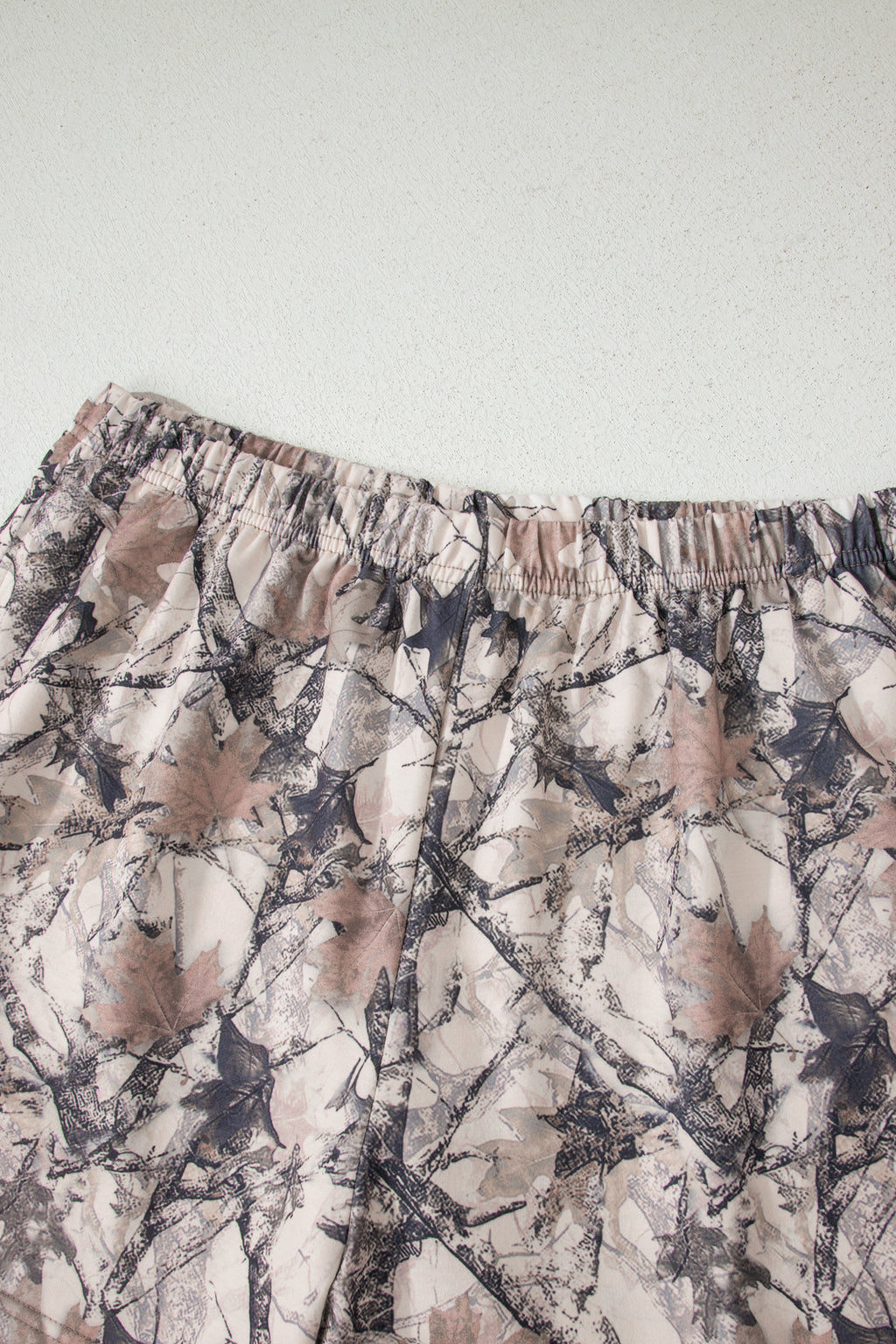 Khaki Woodland Camo Print Long Sleeve Top Casual Short Set