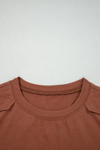 Chestnut Raw Seam Detail Solid Color Long Sleeve Top
