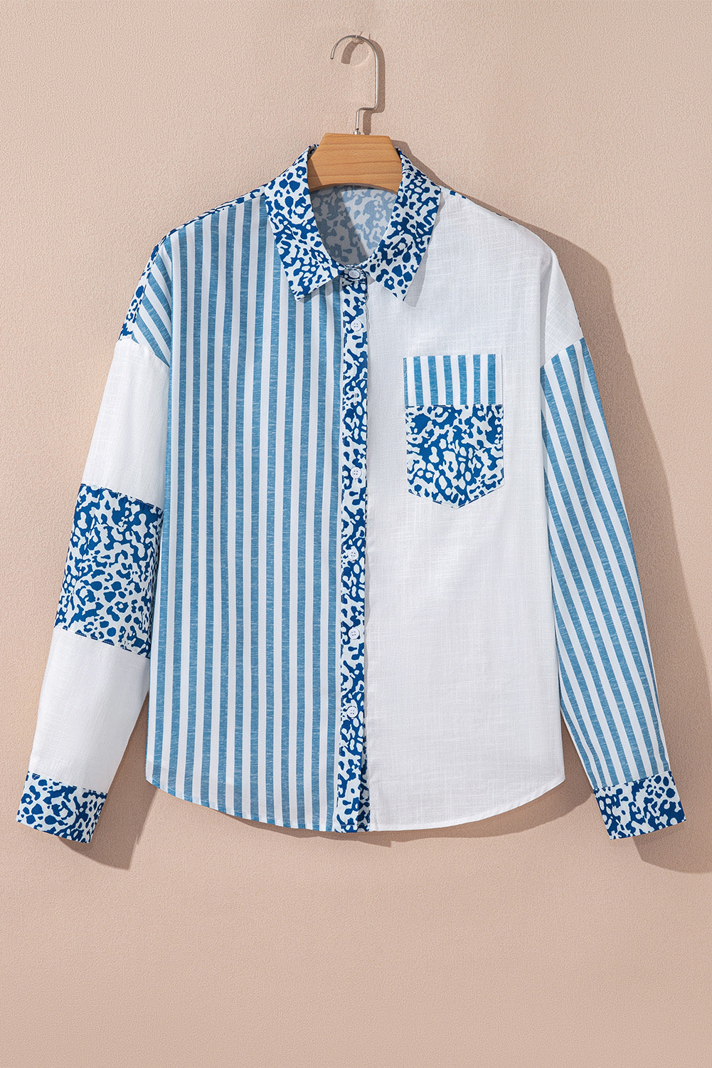 Pink Leopard Striped Western Casual Shirt