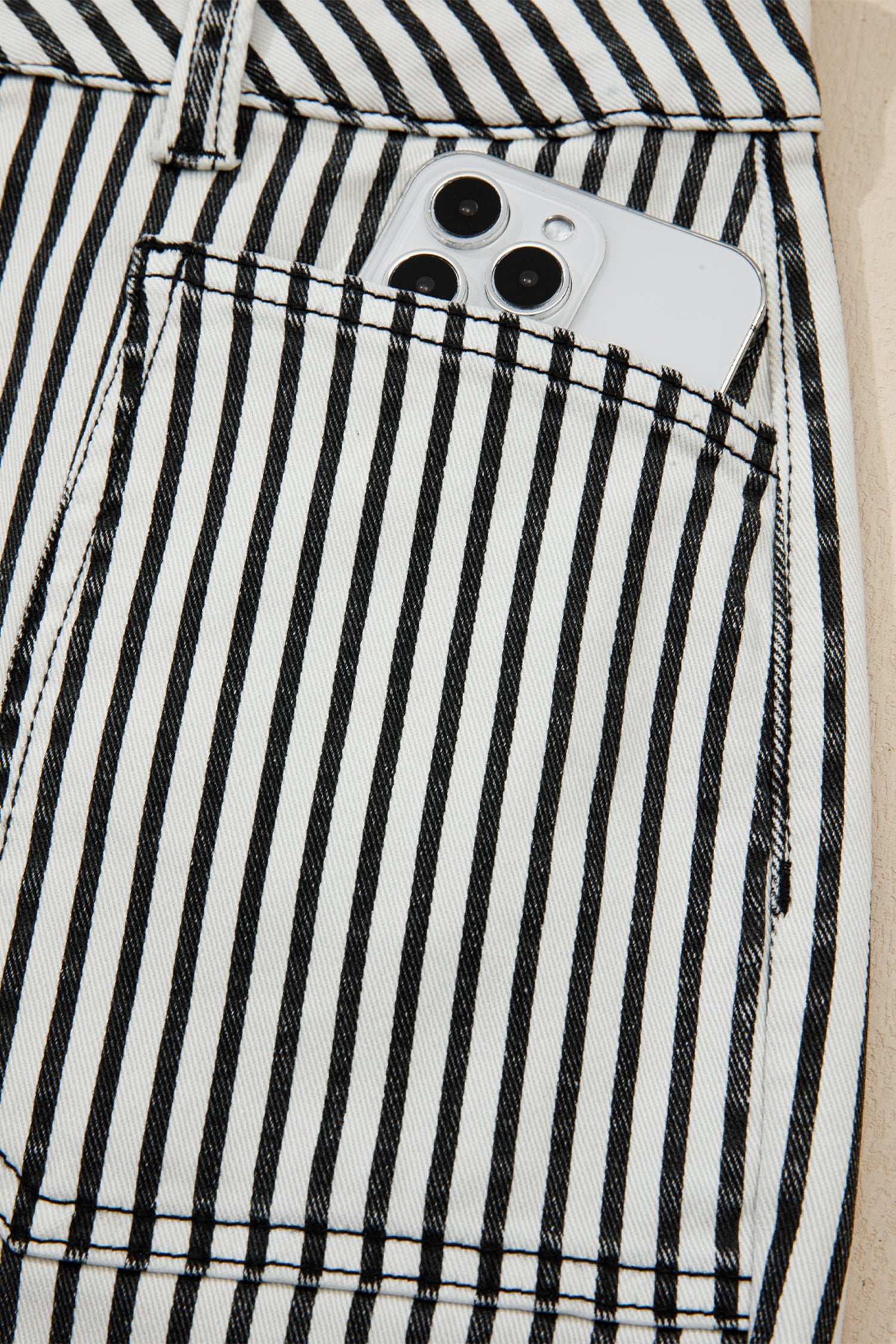 Black Stripe Patch Pocket High Waist Shift Denim Jeans