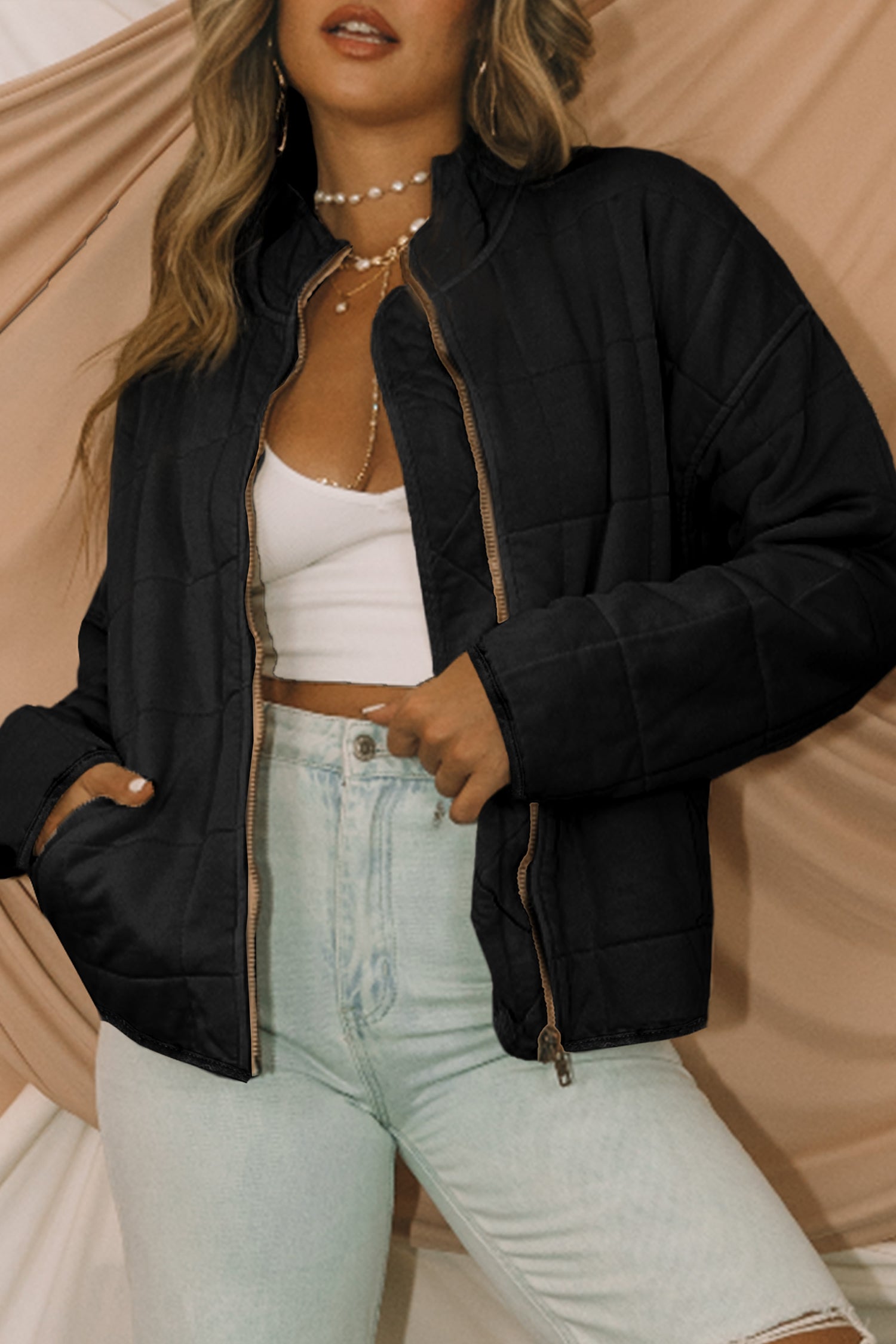 Zip-Up Pocket Quilted Jacket