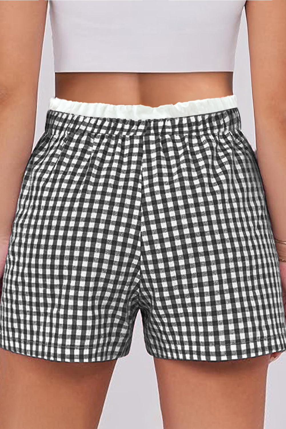 Contrast Trim Plaid Print Plus Size Shorts