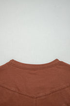 Chestnut Raw Seam Detail Solid Color Long Sleeve Top