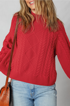 Fiery Red Cable Knit Baggy Sweater