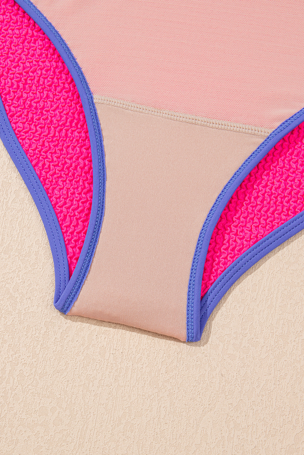 Textured Color Block Patchwork One Piece Swimsuit