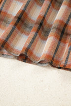Khaki Plaid Color Block Patchwork Ruffle Hem Tunic Shirt Dress