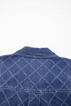 Sail Blue Rhombus Textured Collar Buttoned V Neck Denim Sleeveless Mini Dress