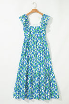 Floral Print Square Neck Ruffled Strap Maxi Dress