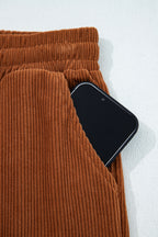 Chestnut Drawstring Elastic Waist Casual Corduroy Pants