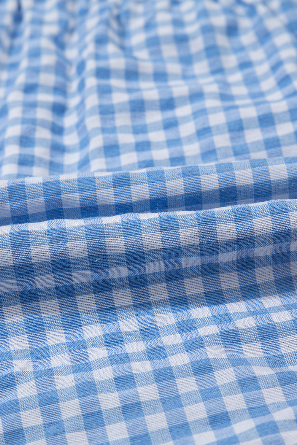Blue Gingham Printed High Waist Shorts