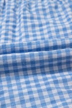 Blue Gingham Printed High Waist Shorts