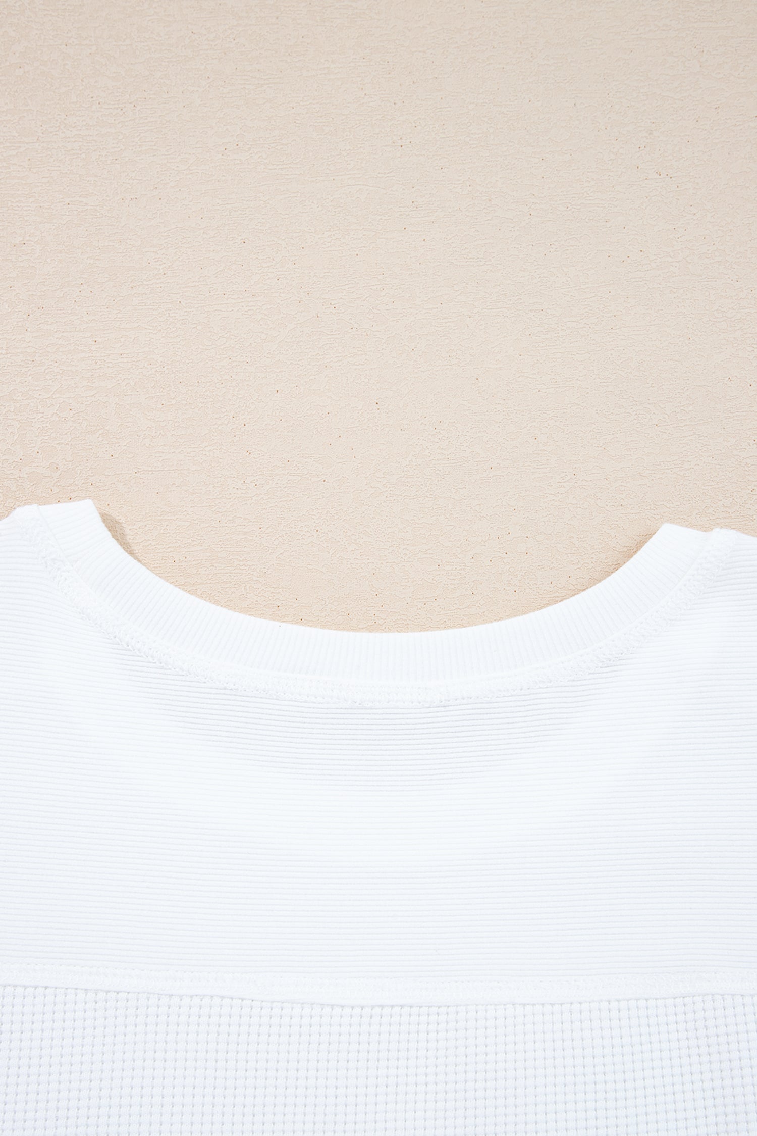 White Solid Color Waffle Ribbed Patchwork Dolman Sleeve Oversize Knit Top