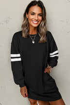 Sky Blue Varsity Contrast Banded Sleeve Shift Sweatshirt Dress