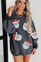 Grey Sequined Santa Claus Corded Christmas Sweatshirt