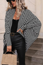 Black Houndstooth Print Open Front Long Dolman Kimonos