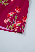 Red Floral Print Frilled V Neck Short Sleeve Ruffle Maxi Dress