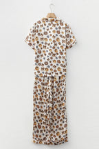 Beige Leopard Pumpkin Allover Halloween 2pcs Pajama Set