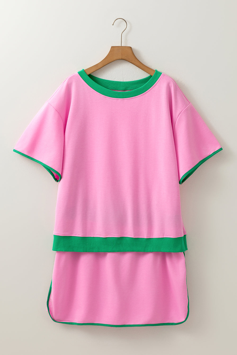 Plus Size Contrast Trim T Shirt and Skirt Two Piece Set