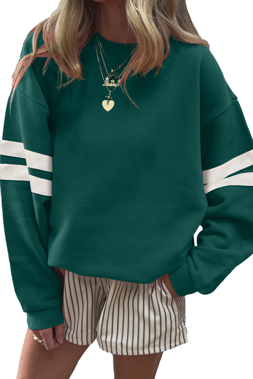 Tillandsia Purple Varsity Striped Detail Drop Shoulder Oversized Sweatshirt
