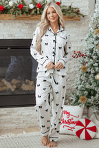 White Bows Print Two Piece Sleepwear