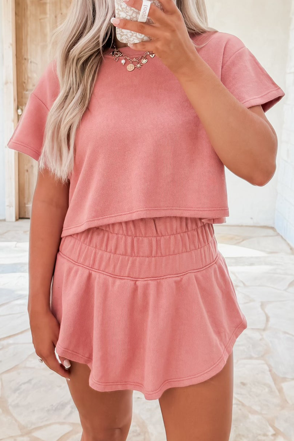 Blossom 2pcs Cropped Tee and Ruffle High Waist Skorts Set