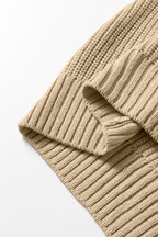 Light French Beige Round Neck Knit Contrast Short Sleeve Patchwork Sweater Top