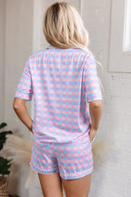 Purple Checkered Pattern Short Sleeve Pyjamas Set