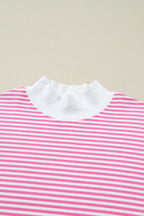 Pink Stripe Oversize Mock Neck Sweatshirt and Shorts Set