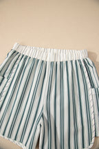 Grey Stripe Elastic Waist Cargo Pocket Casual Shorts