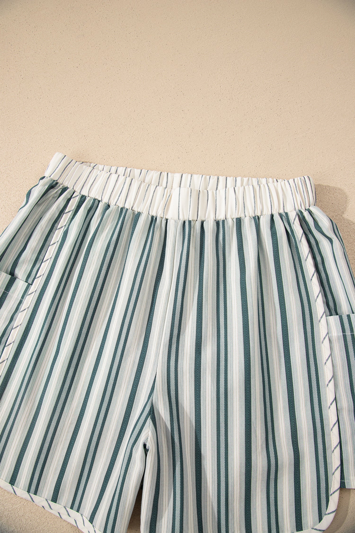 Grey Stripe Elastic Waist Cargo Pocket Casual Shorts