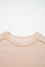 Twist Ribbed Exposed Seam Detail Long Sleeve Loose Top