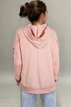 Mix Floral Patchwork Side Slit Drawstring Hoodie