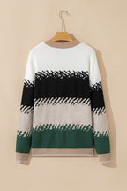 Black Stylish Color Block Pattern Drop Shoulder Sweater