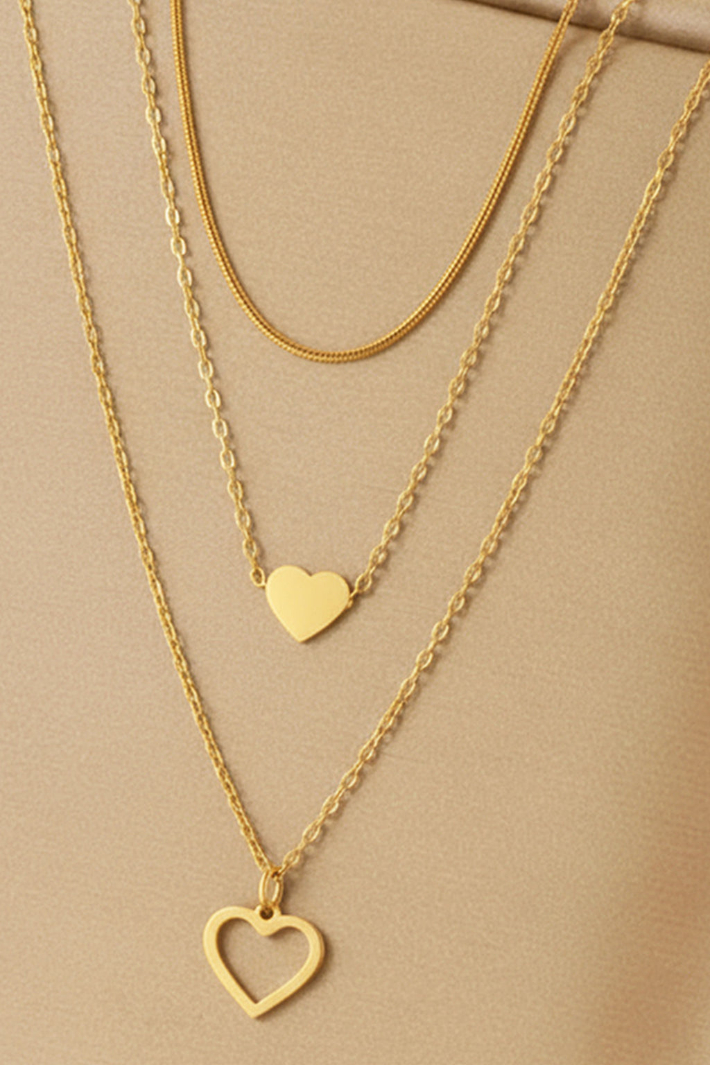 Gold Plated Triple Layered Heart Necklace Set