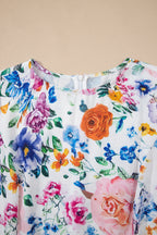 Sky Blue Vibrant Floral Print Cap Sleeve Mini Dress