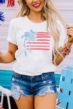 White American Flag Bow Knot Print Crew Neck T Shirt