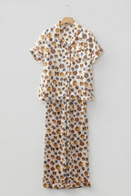 Beige Leopard Pumpkin Allover Halloween 2pcs Pajama Set