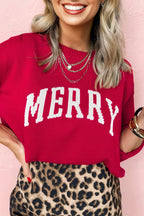 Fiery Red MERRY Letter Pattern Christmas Holiday Baggy Sweater