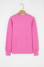Fiery Red Trendy Pattern Knit Ribbed Cuffs Crew Neck Sweater
