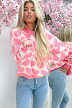 Strawberry Pink Valentine Heart Print Knit Sweater