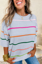 Colorblock Striped Half Sleeve Drop Shoulder Sweater