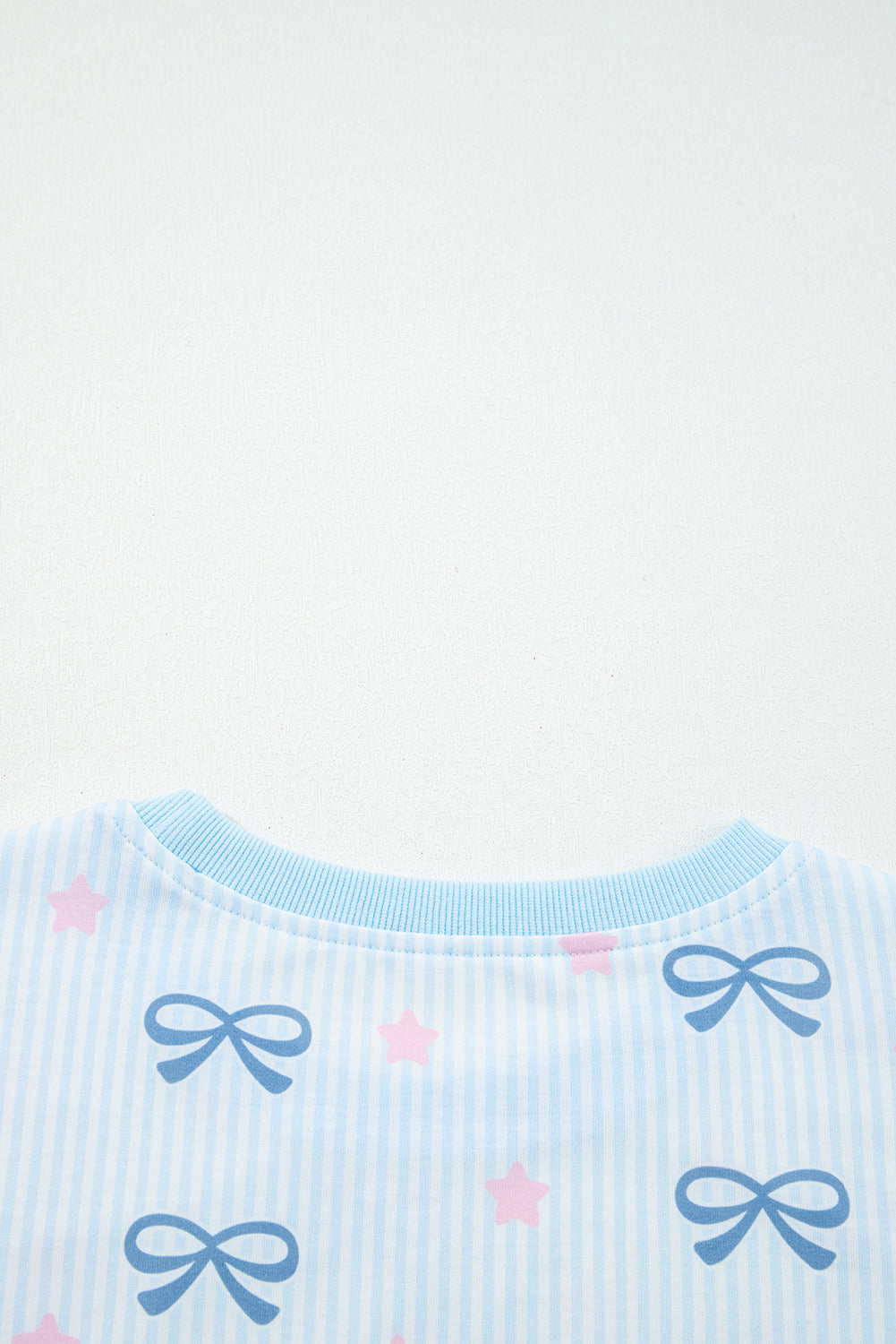 Sky Blue Stripe Bow Star Print Tied Detail 2pcs Lounge Set